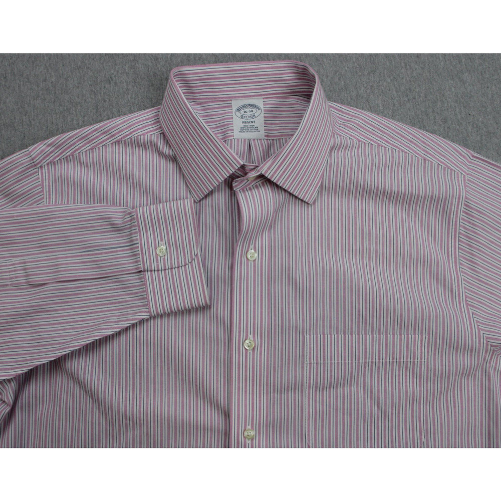 Brooks Brothers Shirt Mens 16 - 34 Stripped 100% Supima Cotton Non Iron Dress